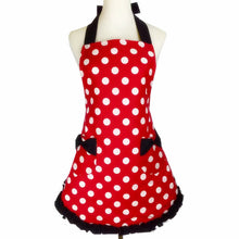 Carregar imagem no visualizador da galeria, Cute Retro Red Polka Dot Waterproof Kitchen Apron Woman Cotton Cooking Waitress Avental de Cozinha Pinafore Apron
