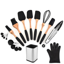 Carregar imagem no visualizador da galeria, Silicone Kitchen Tools Set Wood Soup Spoon Spatula Brush Bake Scraper Gloves Egg Beater Home Kitchen Utensils Cooking Tools Sets
