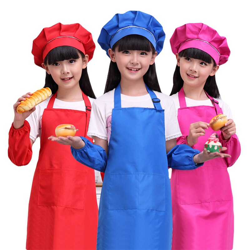Fashion Kid's Child Cooking Painting Baking Printed Apron Colorful Baby Aprons hat sleeves set LOGO Avental de Cozinha Divertido